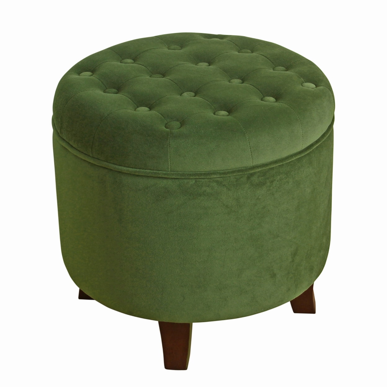 Forest Green Velvet Tufted Round Storage Ottoman