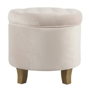 Button Tufted Velvet Upholstered Wooden Ottoman with Hidden Storage Light Pink and Brown - Saltoro Sherpi