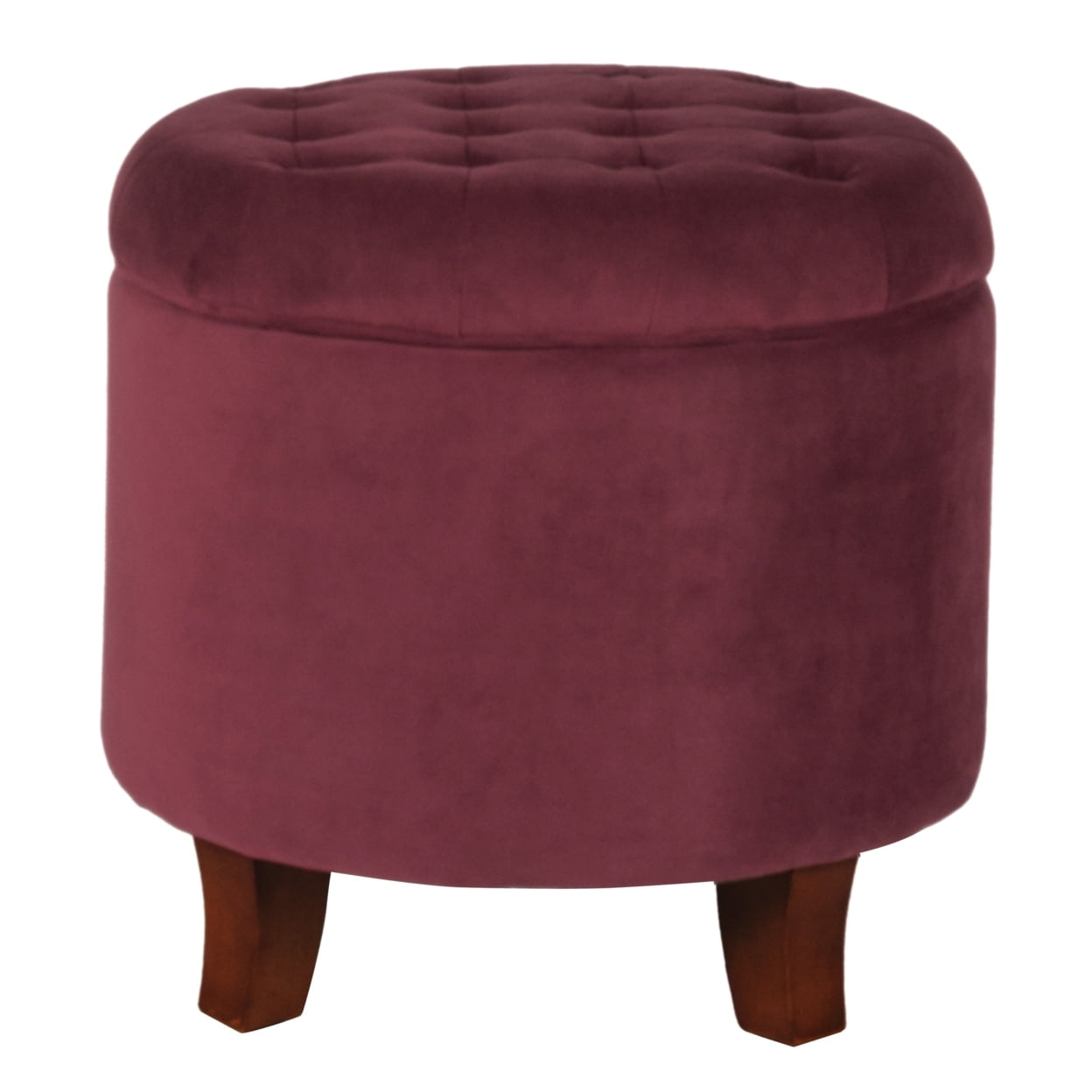 Elegant Tufted Round Velvet Ottoman with Dark Walnut Legs