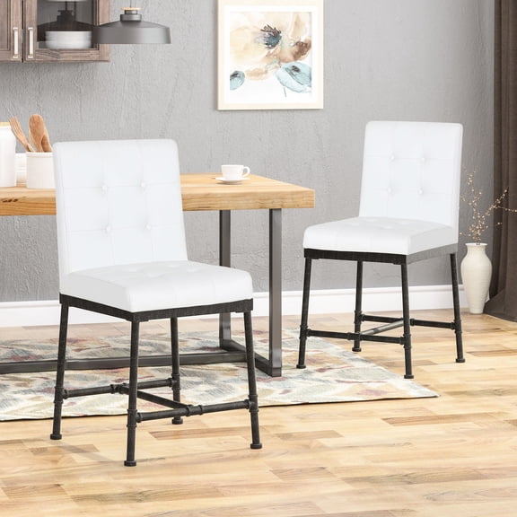 Button - Tufted and Metal Pipeline Features - A Set of Two Counter Stools for Industrial - Style Dining Areas