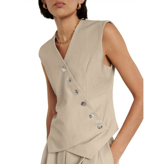 Button Up Asymmetrical Womens V Neck Hem Work Office Suit Vests Waistcoat Vest Sleeveless Blazers