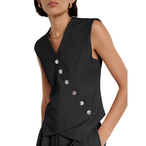 Button Up Asymmetrical Womens V Neck Hem Work Office Suit Vests Waistcoat Vest Sleeveless Blazers