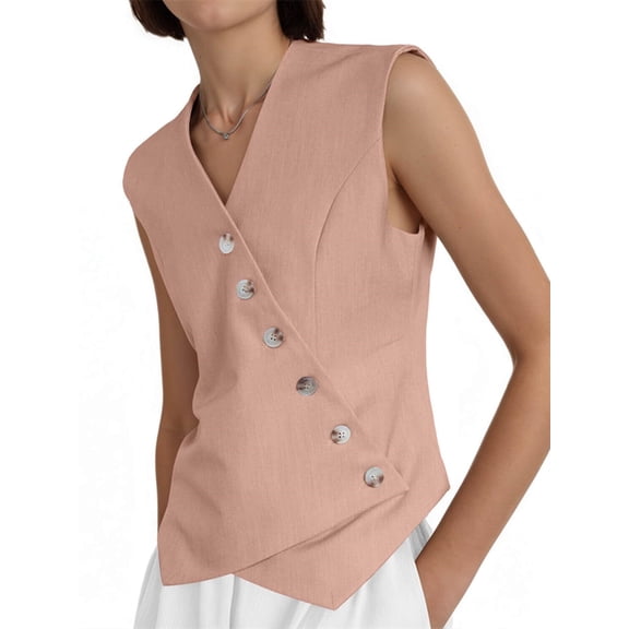 Button Up Asymmetrical Womens V Neck Hem Work Office Suit Vests Waistcoat Vest Sleeveless Blazers