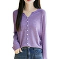 thumbnail image 1 of Button Up Cardigan Women Cardigan Lightweight Seamless Knit Open Front Jacket With Rolled Edges Cardigan Women Purple XXL, 1 of 6
