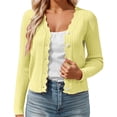 thumbnail image 1 of Button Up Cardigans Women Women Crop Knit Cardigan Scallop Collar V Neck Design Long Sleeve Cardigan Women Yellow XL, 1 of 5