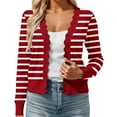 thumbnail image 1 of Button Up Cardigans Women Women Striped Crop Button Up Cardigan Long Sleeve V Neck Cardigan Cardigan Women Red S, 1 of 5