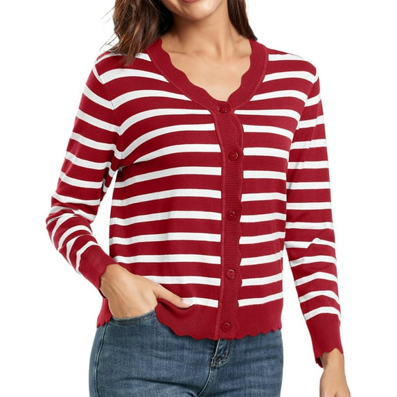 Button Up Cardigans for Women, Yigetop Women's Long Sleeve V Neck Button Down Cardigan Knit Sweater Cardigans for Women Trendy Red L