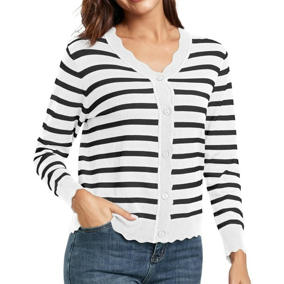 Button Up Cardigans for Women, Yigetop Women's Long Sleeve V Neck Button Down Cardigan Knit Sweater Cardigans for Women Trendy White XL