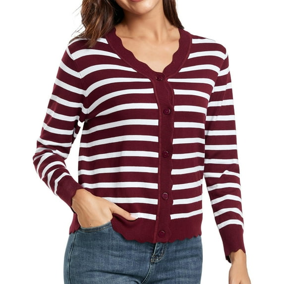 Button Up Cardigans for Women, Yigetop Women's Long Sleeve V Neck Button Down Cardigan Knit Sweater Cardigans for Women Trendy Wine M