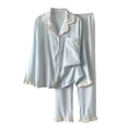 thumbnail image 1 of Button Up Pajamas For Women Sevevn Womens Muslin Pajama Set Cotton Gauze Loungewear 2 Piece Long Sleeve Button Down Sleepwear Ruffle Pj Set, 1 of 3