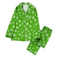 thumbnail image 1 of Button Up Pajamas Set for Women Christmas Outfits 2 Piece Long Sleeve Notched Shirt and Wide Leg Pant Sleepwear (S, Green 03), 1 of 7