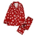 thumbnail image 1 of Button Up Pajamas Set for Women Christmas Outfits 2 Piece Long Sleeve Notched Shirt and Wide Leg Pant Sleepwear (XL, Red 04), 1 of 7