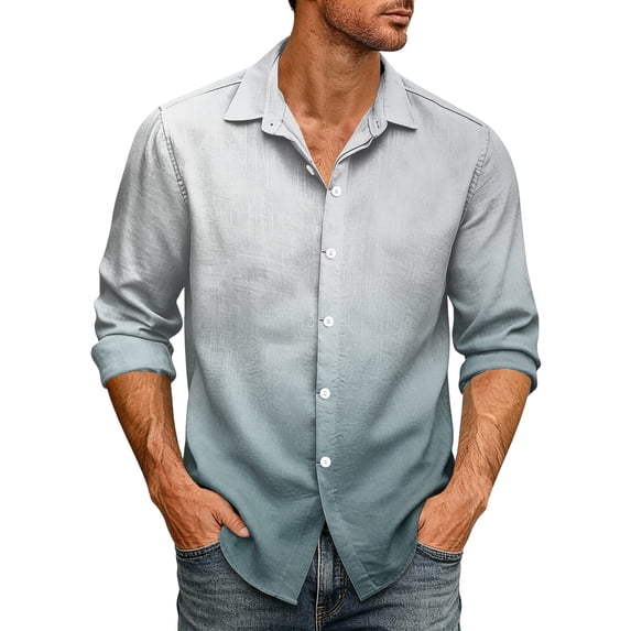 Button Up Shirt Men Big and Tall Lapel Collar Long Sleeve Shirts Gradient Print Regular Fit Beach Vacation Casual Tops