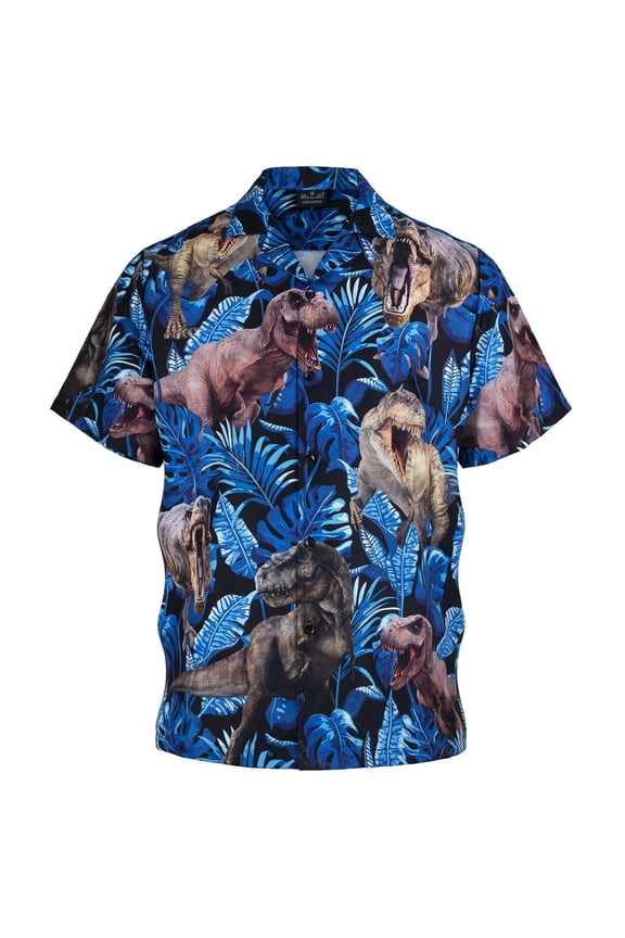 Button Up Shirt Men Dinosaur Print Print Short Sleeve Turndown Collar Shirts Classic Fit Casual Lightweight Men Shirts