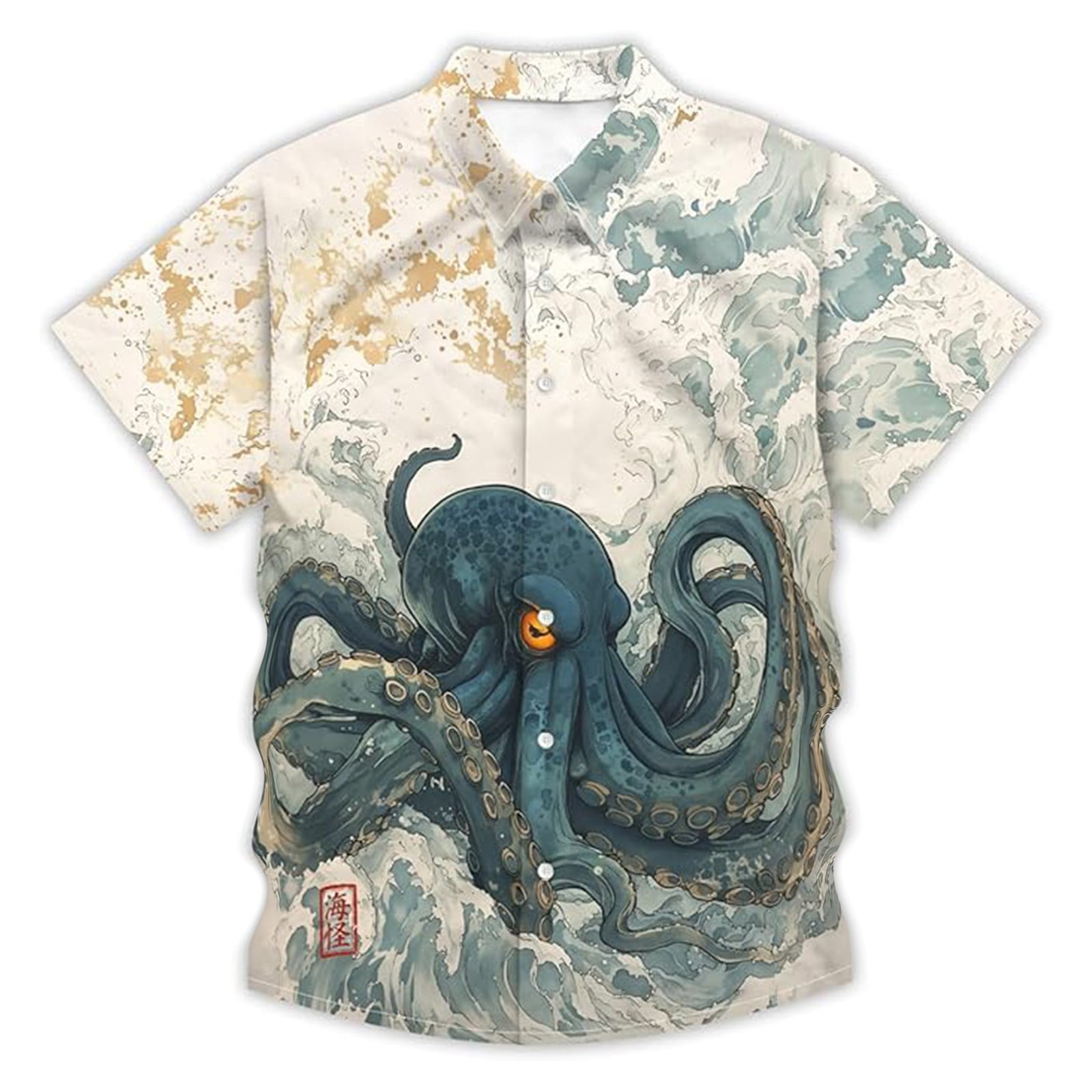 Button Up Shirt Men Funny Octopus Print Hawaiian Shirt Lightweight ...