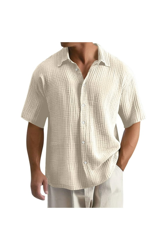 Button Up Shirt Men Qiggri Man Casual Solid-Color Button Cardigan Pocket Short Sleeve Turndown Collar Blouse Shirt Mens Casual Shirts