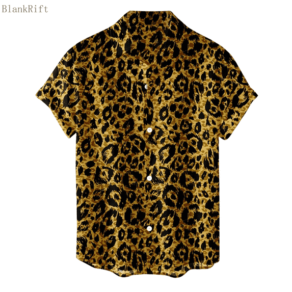 Button Up Shirt Men Relaxed Fit Leopard Print Short Sleeve Turndown Collar Shirt Soft Mens Shirt Gold XXXL