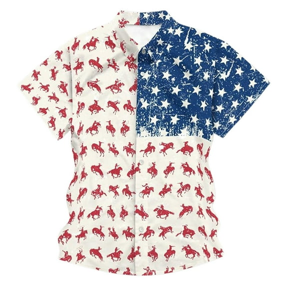 Button Up Shirt Men Vintage Artsy American Flag Print Thin Breathable Shirt Turndown Collar Short Sleeve Shirt Relaxed Fit Shirt Men Graphic