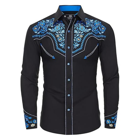 Button Up Shirt Men Vintage Western Print Lightweight Shirt Turndown Collar Long Sleeve Classic Fit Shirt Men Casual Graphic