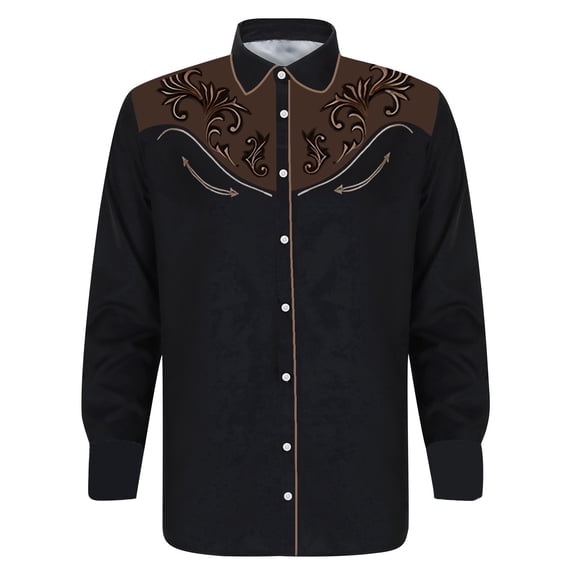 Button Up Shirt Men Western Cowboy Embroidered Shirt Turndown Collar Long Sleeve Shirts for Men Casual Retro Denim Shirt Slim Fit Funny
