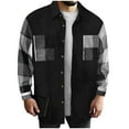 thumbnail image 1 of Button Up Shirt, Men's Long-Sleeve Lapel Button Cardigan with Patchwork Plaid Shirt Jacket, Button Up Cardigan, 1 of 8