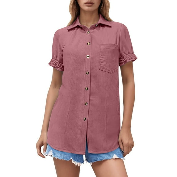 Button Up Shirt With Collar For Spring/Summer Women's Casual Work Shirt