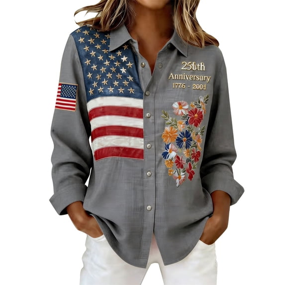 Button Up Shirt Women 2026 America 250th Anniversary Printed Casual Tops Summer Tops