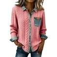 thumbnail image 1 of Button Up Shirt Women Button Up Patchwork Denim Knit Casual Pullover Tops Summer Tops, 1 of 9