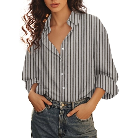 Button Up Shirt Women! Comdrip Women's Gradient Printed Shirt Work Blouses for Women Grey L