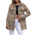 thumbnail image 1 of Button Up Shirt Women Fall Dressy Casual Plaid Shirts Fashion Lightweight Long Sleeve Shacket with Pockets Khaki XL, 1 of 6