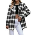 thumbnail image 1 of Button Up Shirt Women Fashion Fall Long Sleeve Casual Shacket Dressy Plaid Lightweight Shirts with Pockets Black S, 1 of 6