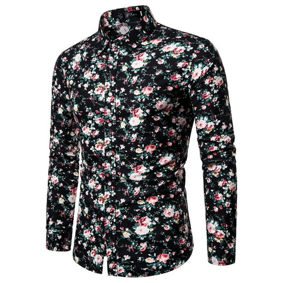 Button Up Shirt for Men Casual Slim Fit Turndown Collar Floral Print Shirt Long Sleeve Lightweight Cardigan Shirt Shirts for Men