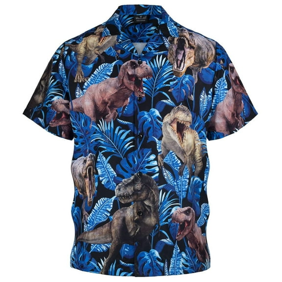 Button Up Shirt for Men Dinosaur Print Print Short Sleeve Turndown Collar Shirts Classic Fit Casual Lightweight Men Shirts Graphic
