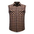 thumbnail image 1 of Button Up Shirt for Men Plaid Sleeveless Turndown Collar Shirt Classic Fit Casual Vest Lightweight Shirt Men Graphic, 1 of 9