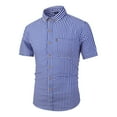 thumbnail image 1 of Button Up Shirt for Men Thin Plaid Turndown Collar Short Sleeve Shirt Slim Fit Dressy Men's Shirts, 1 of 7