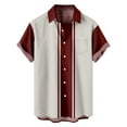 thumbnail image 1 of Button Up Shirt for Men Top Color Block Striped Print Short Sleeve Collared Casual Fashion Beach Shirt with Pocket (XX-Large, Wine), 1 of 5