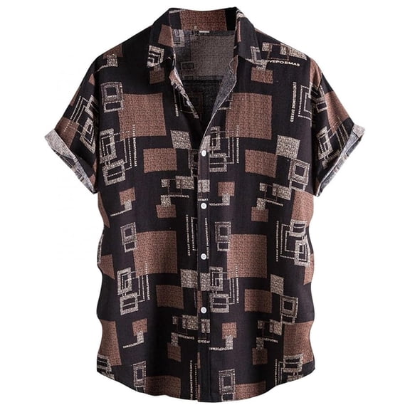 Button Up Shirt for Men Vintage Inspired Print Turndown Collar Lightweight Shirt Short Sleeve Relaxed Fit Casual Shirts for Men