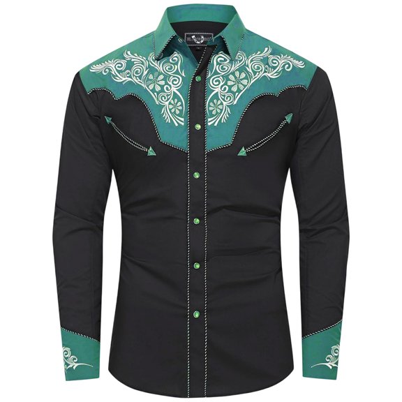 Button Up Shirt for Men Vintage Western Print Lightweight Turndown Collar Long Sleeve Shirts for Men Casual Classic Fit