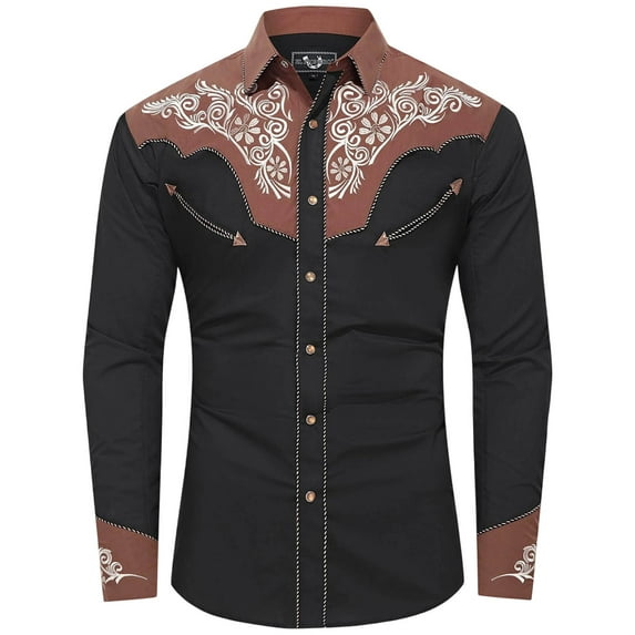 Button Up Shirt for Men Vintage Western Print Lightweight Turndown Collar Long Sleeve Shirts for Men Casual Classic Fit
