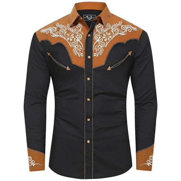 Button Up Shirt for Men Vintage Western Print Lightweight Turndown Collar Long Sleeve Shirts for Men Casual Classic Fit