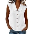 thumbnail image 1 of Button Up Shirts Sleeveless Tank Tops for Women Linen Blend Collared Blouses S-3X Plus Size Summer Clothes (3XL, White), 1 of 8
