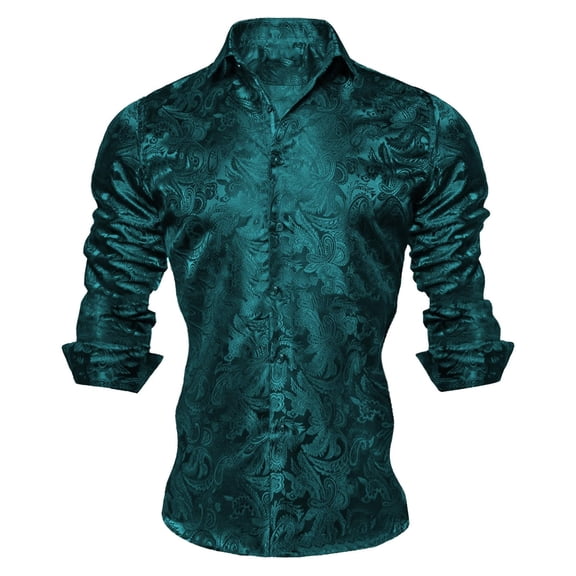 Button Up Shirts for Men Print Long Sleeve Spring Shirt Lightweight Casual Turn Down Collar Top Dark Green1 XXL