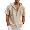 thumbnail image 1 of Button Up Shirts for Men Short Sleeve Cotton Linen Men's Hooded Shirt Casual Summer Loose Fit Beach Outfits, 1 of 6