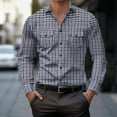 thumbnail image 1 of Button Up Shirts for Men with Pockets and Collared Long Sleeve Tshirts Shirt Mens Business Casual Plaid Printed Slim Lapel Office Work Tees Tops, 1 of 8