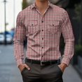 thumbnail image 1 of Button Up Shirts for Men with Pockets and Collared Long Sleeve Tshirts Shirt Mens Business Casual Plaid Printed Slim Lapel Office Work Tees Tops, 1 of 8