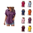 thumbnail image 1 of Button Up Short Sleeve Shirt for Women, Casual Ladies Blouse with V Neck and Batwing Sleeves, Loose Fit Collared Summer Top in Solid Colors, 1 of 5