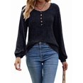 thumbnail image 1 of Button Up Sweater for Women Fall Knit Pullover Sweaters Long Sleeve Henley Shirts Crewneck Tunic Tops Black XL, 1 of 6
