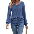 thumbnail image 1 of Button Up Sweater for Women Fall Knit Pullover Sweaters Long Sleeve Henley Shirts Crewneck Tunic Tops Blue M, 1 of 6