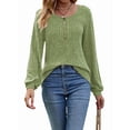 thumbnail image 1 of Button Up Sweater for Women Fall Knit Pullover Sweaters Long Sleeve Henley Shirts Crewneck Tunic Tops Green M, 1 of 6