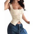 thumbnail image 1 of Button Up Tank Tops for Women Ribbed Sleeveless Button Down Shirts Vest Y2k Crop Top Basic Fitted Vest S, 1 of 7